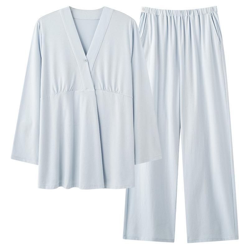 パジャマ レディース 授乳服 春夏 薄手 綿 マタニティ 産後 授乳 Vネック 長袖 長ズボン セットアップ ..