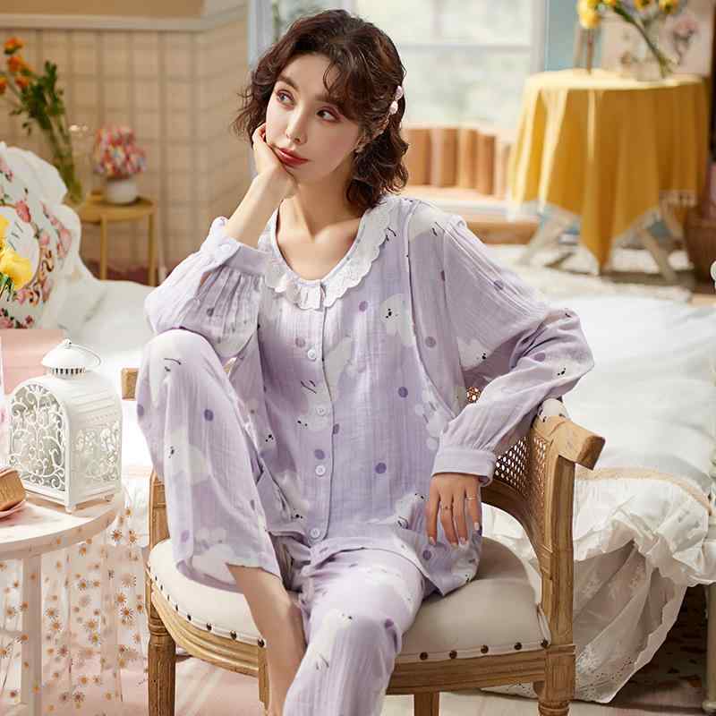 パジャマ レディース 産後 マタニティ 長袖 綿100% ガーゼ ルームウェア 2点セット 授乳服 春秋冬 部屋..