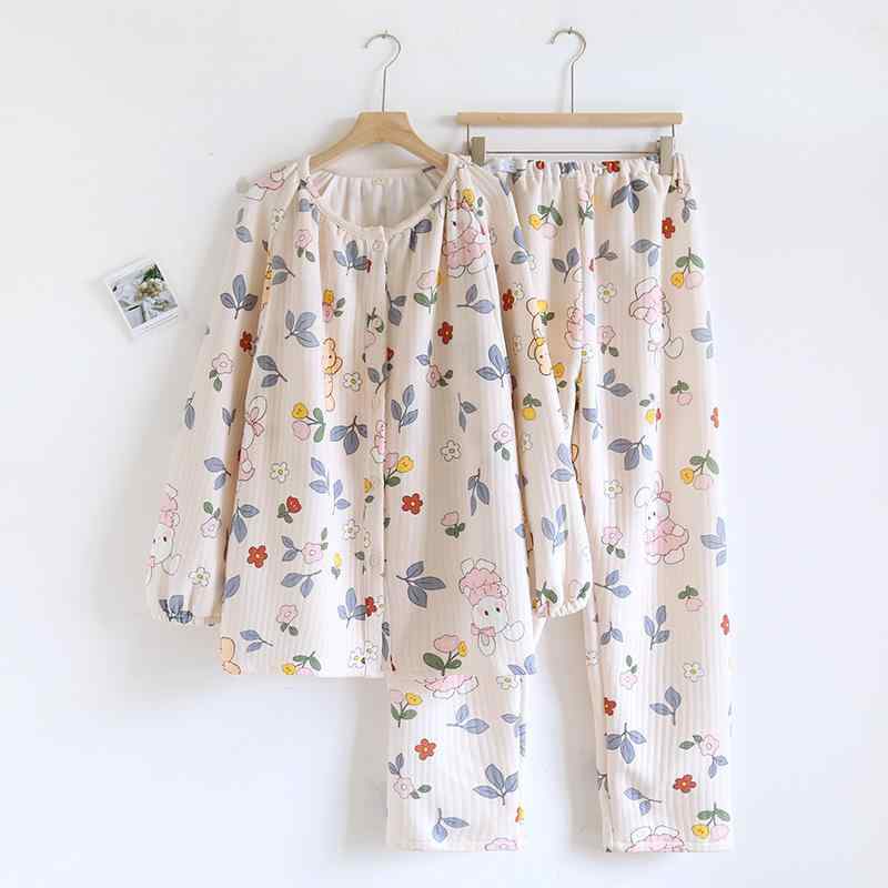 マタニティウェア 秋冬 パジャマ 授乳服 上下セット 小花柄 コットン 部屋着 ルームウェア 長袖 長ズボ..