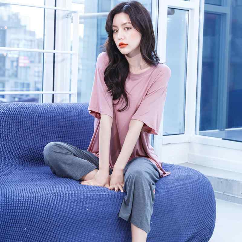 パジャマ レディース マタニティウェア ルームウェア 上下セット 授乳服 7分丈パンツ モダール 調整可..