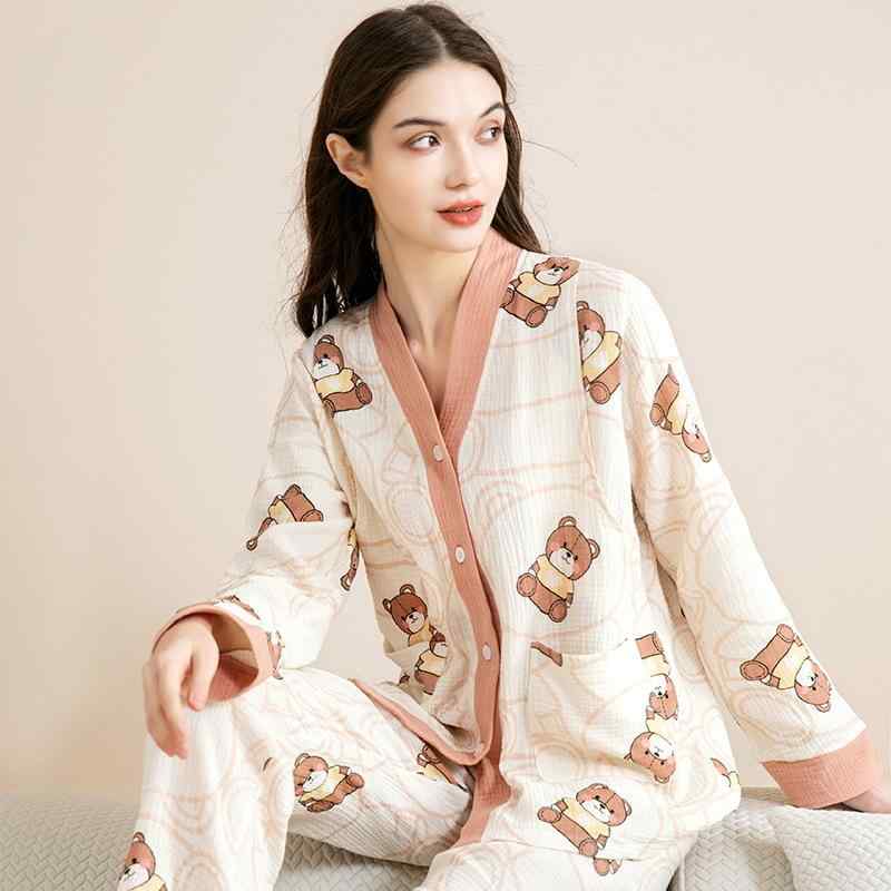 パジャマ レディース マタニティ 授乳服 綿100％ ルームウェア 長袖 春秋 Vネック 産後 敏感肌 低刺激 ..