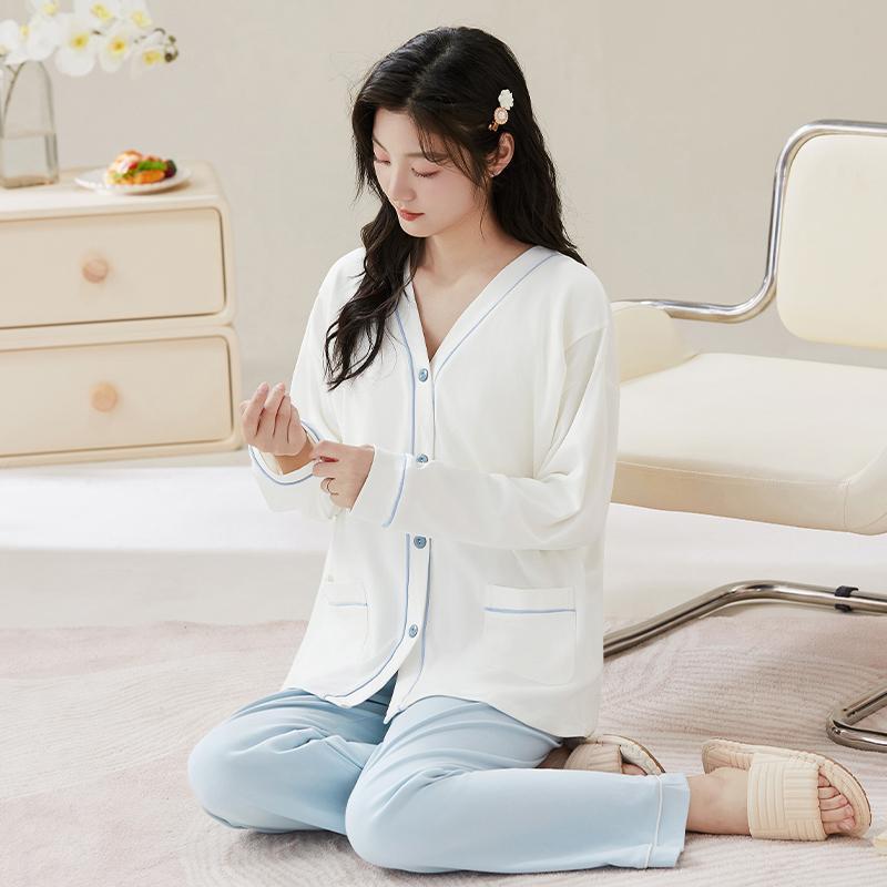 マタニティ パジャマ レディース 長袖 綿100% 授乳服 産後 産褥 ルームウェア 上下セット 春秋冬 部屋..