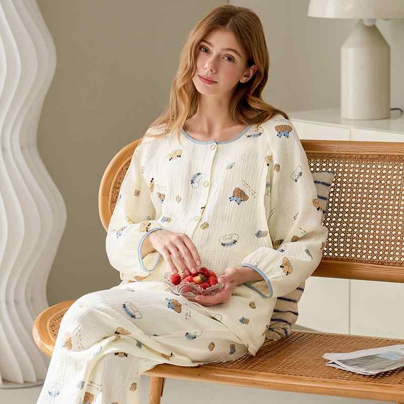 パジャマ レディース マタニティ 授乳服 春秋 綿100% 抗菌 ガーゼ 寝巻き ルームウェア 上下セット 米..