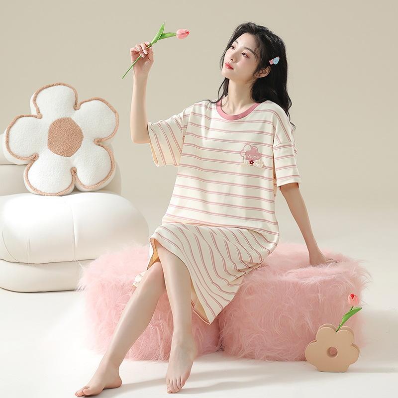 ワンピース レディース 半袖 コットン 韓国風 ルームウェア 大きいサイズ 薄手 膝丈 妊婦 パジャマ 春..