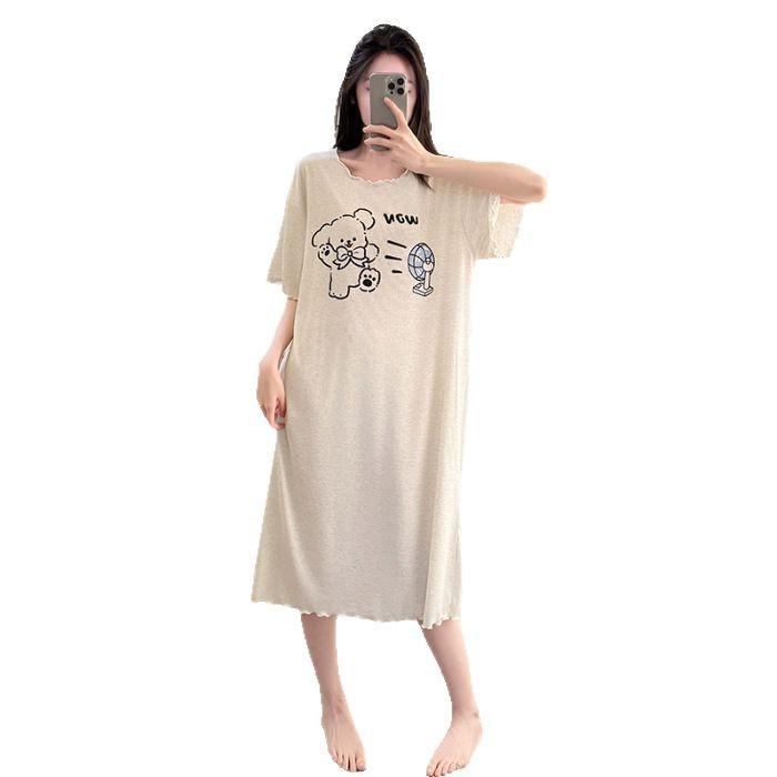 ルームウェア レディース 半袖 モダール かわいい 小熊柄 大きいサイズ ゆったり 膝丈 妊娠服 部屋着 ..