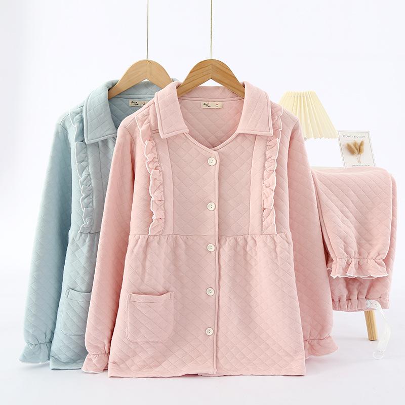 パジャマ レディース 秋冬 長袖 綿 授乳服 妊婦 産後 月子服 ルームウェア 上下セット 襟付き 花柄 か..