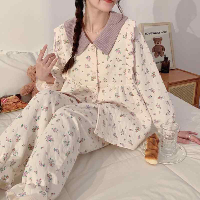 マタニティ パジャマ レディース 秋冬 長袖 綿100% 授乳口付き 大きいサイズ 部屋着 ルームウェア 厚手..