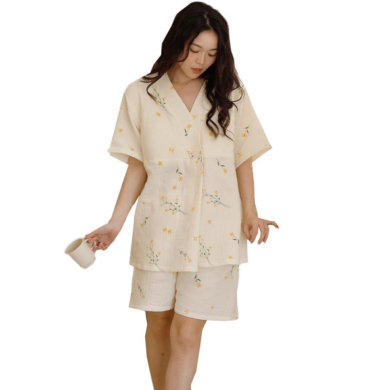 マタニティウェア レディース 授乳パジャマ 純綿ガーゼ 半袖 短パン 上下セット かわいい ルームウェア..