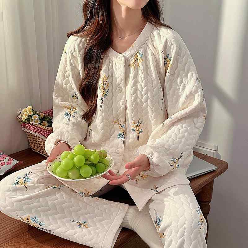 マタニティウェア レディース 授乳服 春秋冬 長袖 パジャマ 上下セット 綿100% 産後 授乳しやすい 前開..