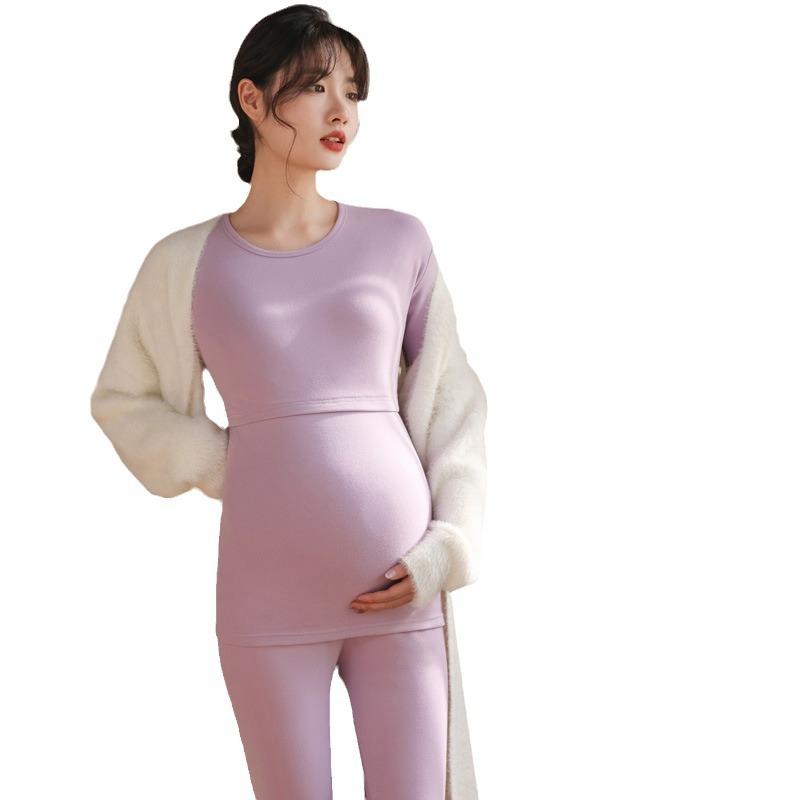 パジャマ レディース マタニティ 秋冬 授乳服 産後 暖かい ポリエステル 長袖 長ズボン 厚手 ルームウ..