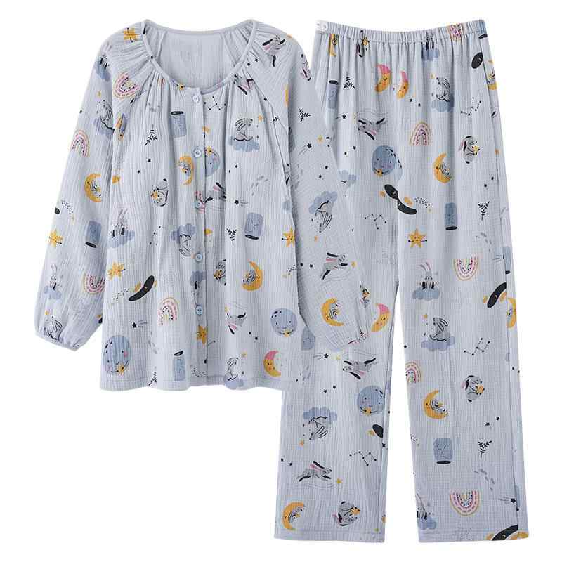 マタニティウェア レディース 授乳服 春秋 長袖 前開き コットン ガーゼ パジャマ 大きいサイズ 産後 ..