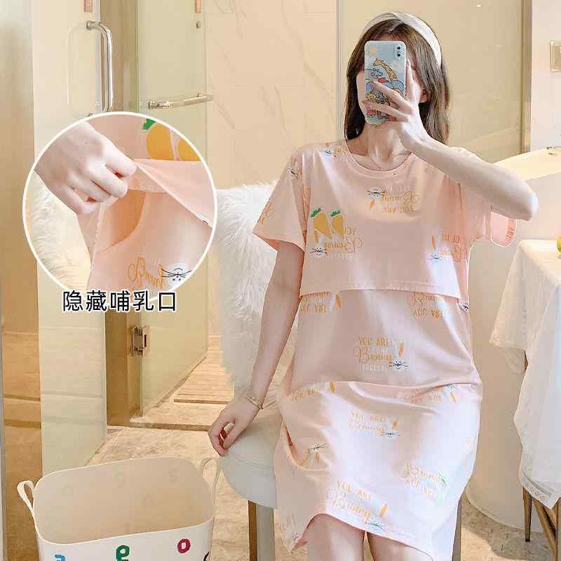 マタニティウェア レディース 授乳 パジャマ ワンピース 春夏 薄手 綿 半袖 ネグリジェ ルームウェア ..