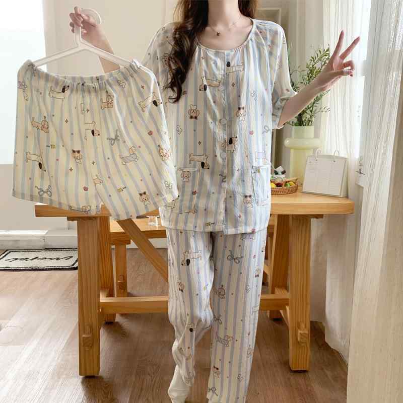 マタニティウェア レディース 授乳服 3点セット 半袖 パジャマ 部屋着 ポリエステル 綿 春秋 夏 産後 ..