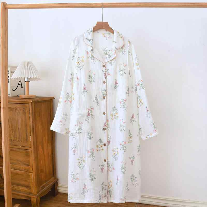 ワンピース レディース 授乳服 春夏 産前産後 長袖 ルームウェア パジャマ 綿100％ 薄手 開襟 前開き ..