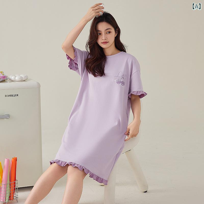 ワンピース レディース 半袖 コットン 部屋着 普段使い ルームウェア 膝丈 ミディアム丈 春夏