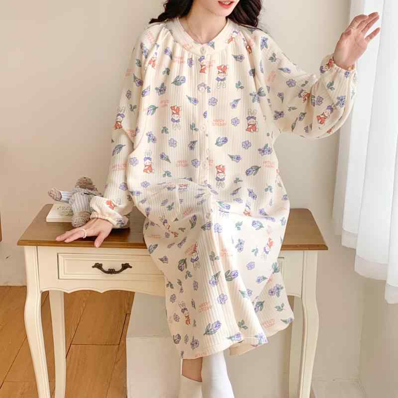 マタニティウェア レディース 授乳服 長袖 ワンピース 秋冬 パジャマ ルームウェア 産前 産後 入院着 ..
