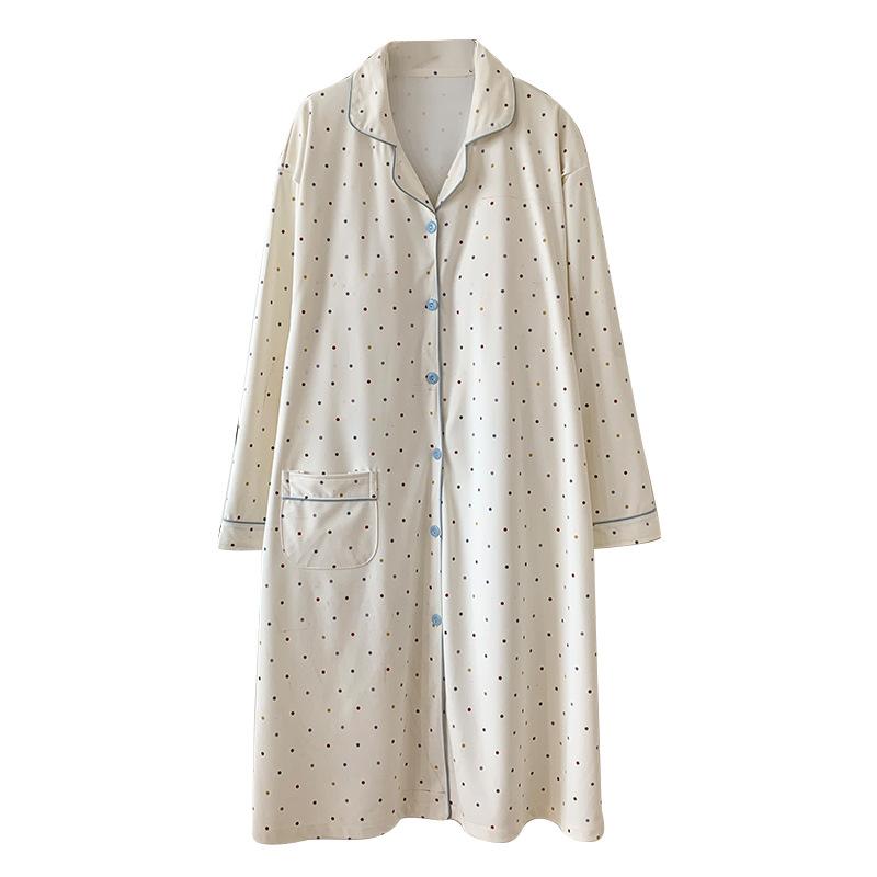 マタニティウェア レディース 春秋 長袖 授乳 パジャマ ワンピース コットン 産後 ルームウェア M L XL..