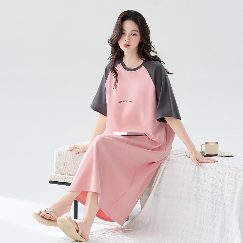 ワンピース レディース パジャマ 半袖 ルームウェア 純綿 抗菌 涼しい 快適 ゆったり 部屋着 寝間着 春..