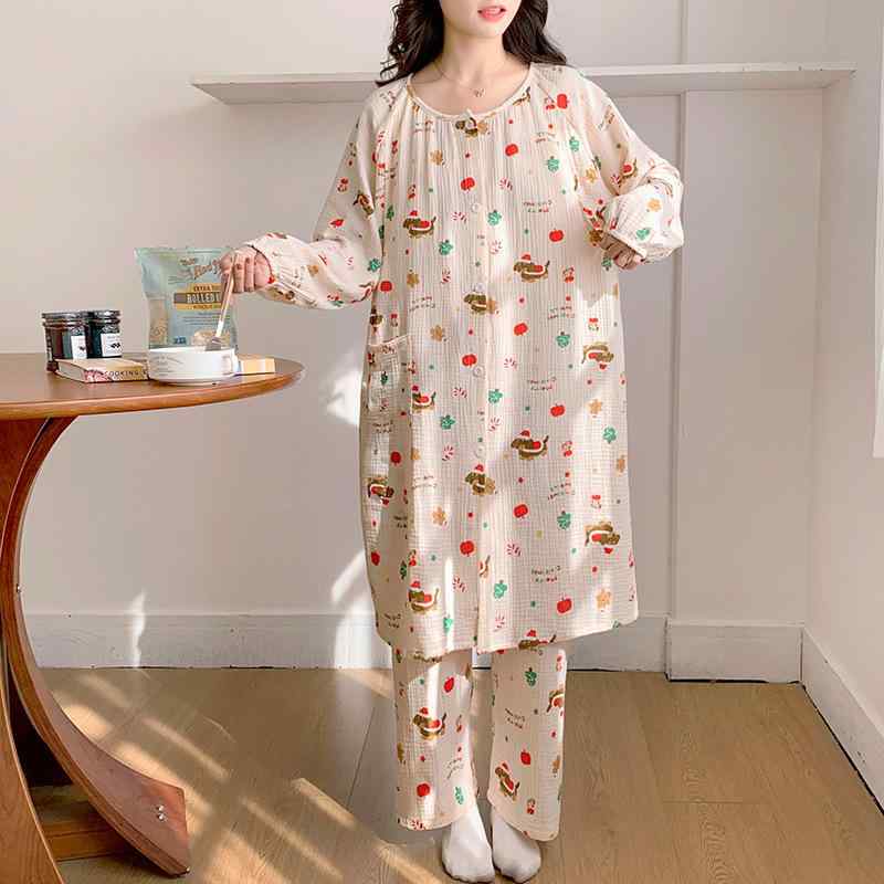 マタニティウェア レディース 授乳服 コットン 胸パッド付き 産後 パジャマ 上下セット 長袖 長ズボン ..