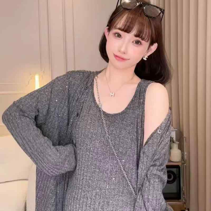 マタニティ ニット セットアップ 授乳服 秋冬 韓国風 柔らか 高伸縮 ラメ入り ワンピース 妊婦服 長袖 ..