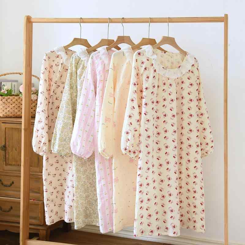 パジャマ レディース 春秋用 綿100% ルームウェア 長袖 ワンピース 膝丈 ゆったり 大きめサイズ 妊婦 産後 部屋着 かわいい おしゃれ 寝巻き 薄手 ラウンドネック 花柄 快適 通気性