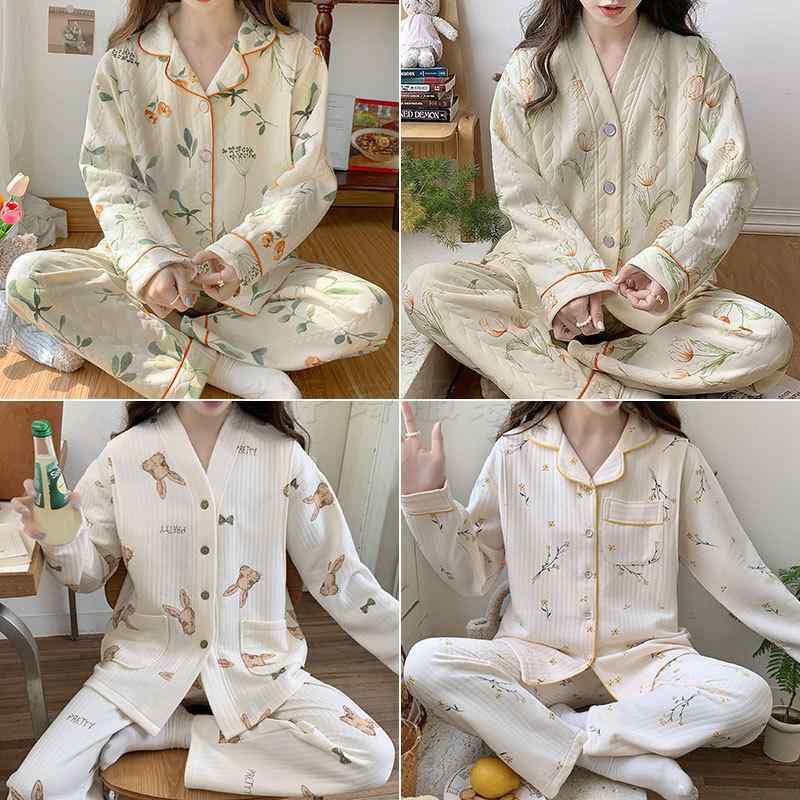 マタニティウェア レディース 月子服 上下セット 綿 授乳服 産後 部屋着 長袖 長ズボン 秋冬 あったか ..