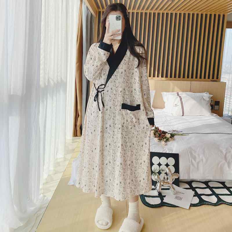 マタニティウェア レディース 春秋 長袖 マタニティ ワンピース 授乳服 Vネック コットン 薄手 産前 産..