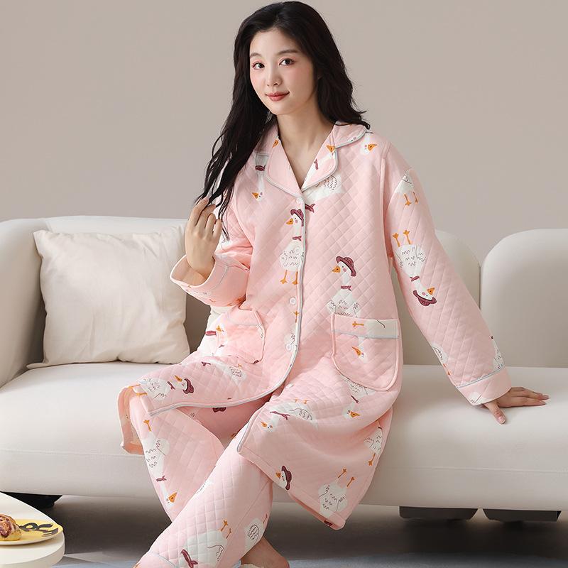 パジャマ レディース マタニティ 長袖 前開き ポリエステル あったか 厚手 授乳服 上下セット 妊婦 産..