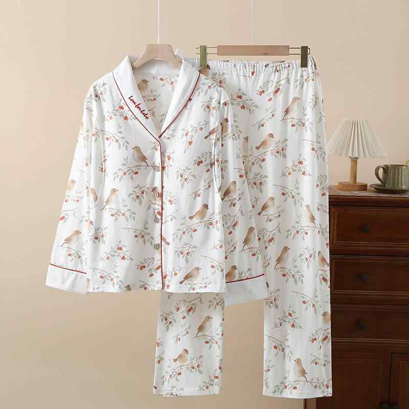 マタニティウェア レディース 授乳服 綿100％ 上下セット かわいい ガーリー 長袖 長ズボン パジャマ 部屋着 ルームウェア 春夏秋冬