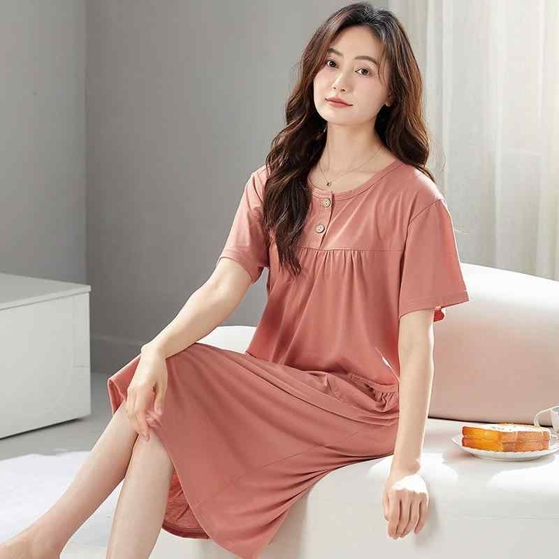 ワンピース レディース パジャマ ルームウェア 部屋着 コットン 半袖 ラウンドネック ゆったり 大きめ..