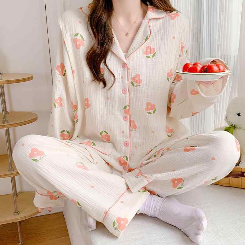 マタニティウェア レディース 授乳服 綿 100% 産後 パジャマ ガーゼ 長袖 長ズボン セットアップ ルー..