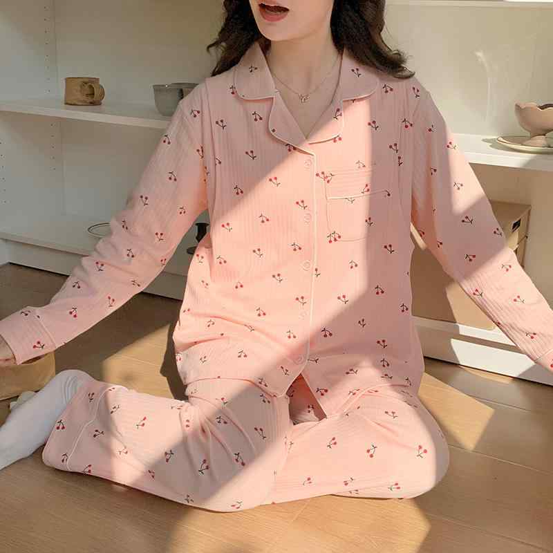 マタニティウェア レディース 授乳服 綿 上下セット 長袖 長ズボン 産前 産後 入院着 パジャマ 部屋着 ..