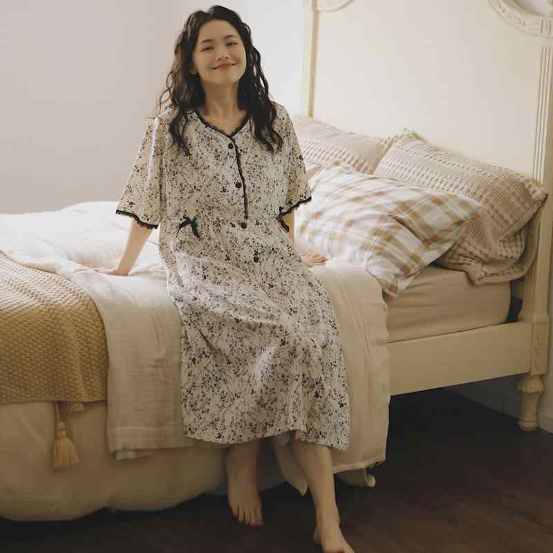 マタニティウェア レディース 授乳服 クラウドコットン パッド付き ネグリジェ 妊婦服 産後 入院着 3分..