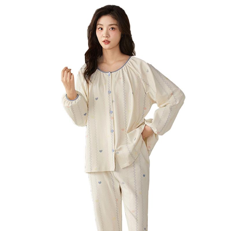 マタニティウェア 春秋 長袖 前開き 授乳服 上下セット 綿100% 抗菌 吸汗 通気性 パジャマ 部屋着 かわ..