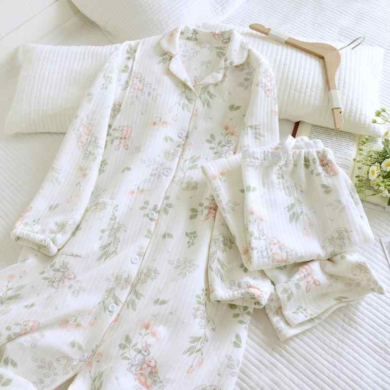 マタニティ パジャマ レディース 秋冬 長袖 授乳服 上下セット 綿 部屋着 ルームウェア 妊婦服 産後 かわいい 天使 ウサギ L XL