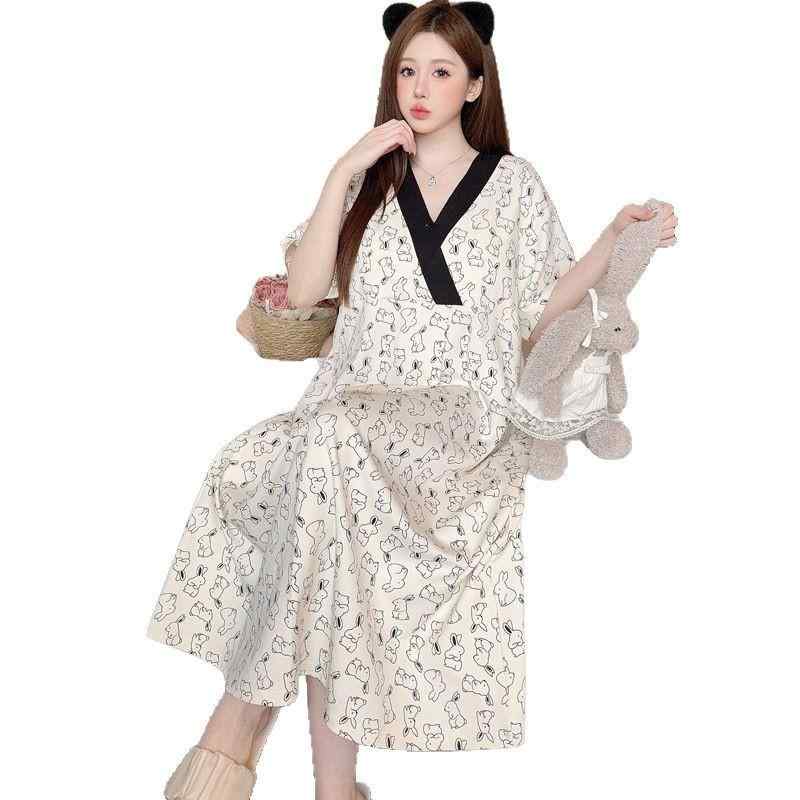 マタニティワンピース レディース 産後 授乳服 半袖 Vネック ロング丈 ゆったり 部屋着 接触冷感 ポリ..