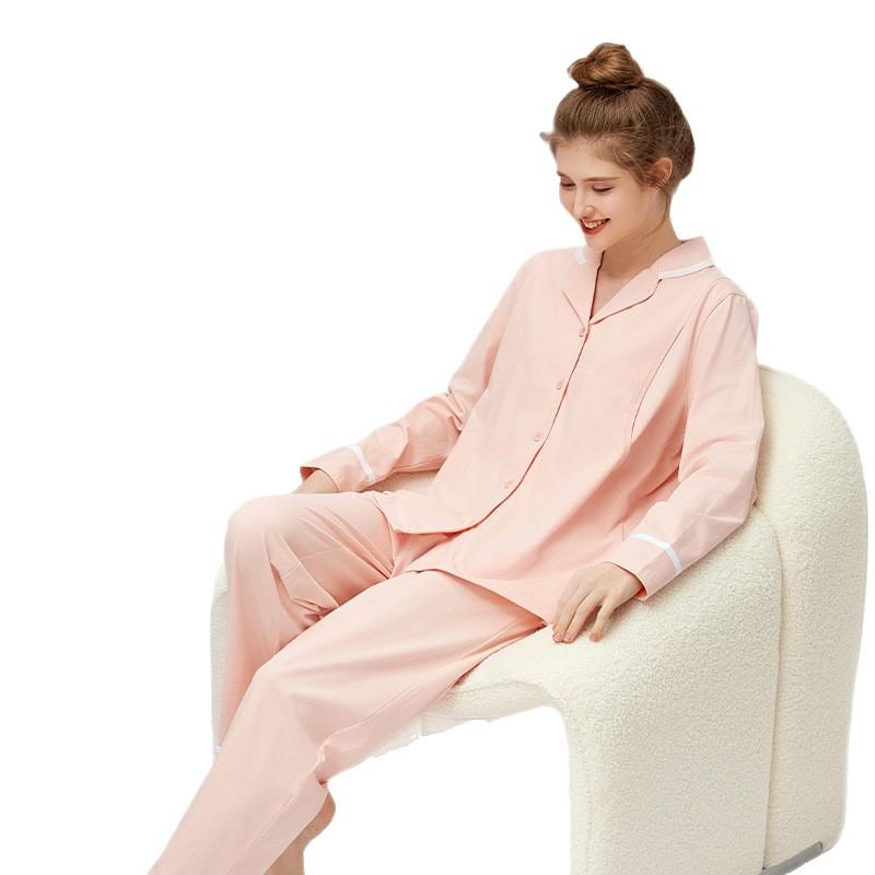 パジャマ レディース マタニティ 春夏 長袖 綿100% 薄手 授乳口付き 産後 ルームウェア 上下セット ピ..