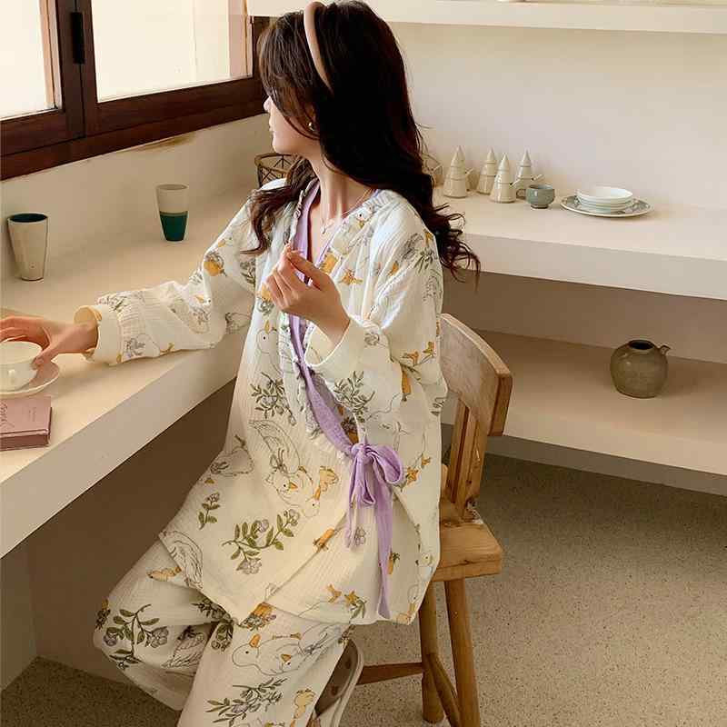 パジャマ レディース 産後 マタニティ 授乳服 綿100% 薄手 ガーゼ 和風 ルームウェア 寝巻き 春夏 秋冬..