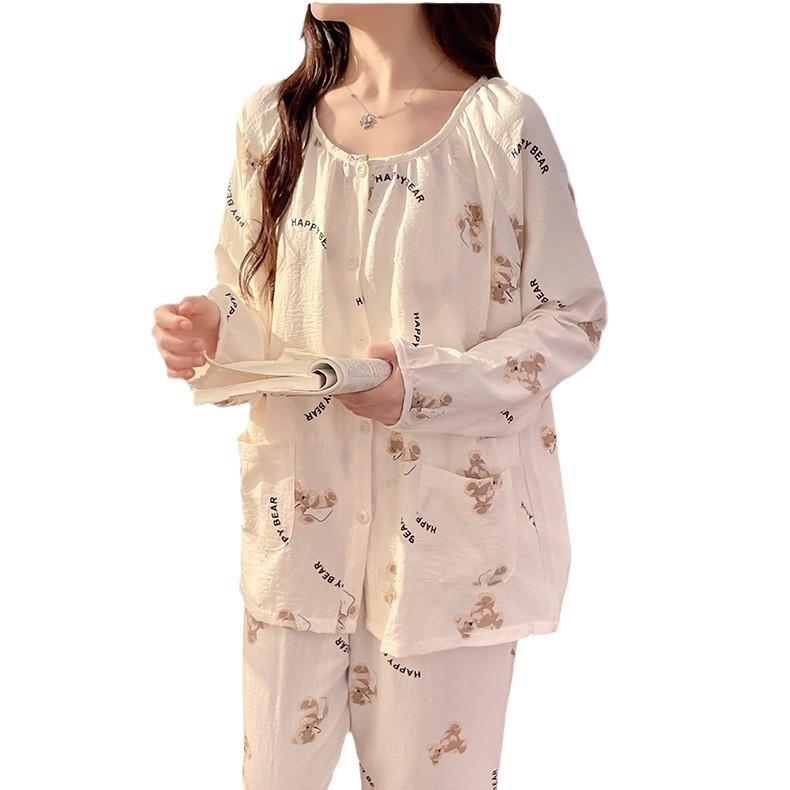 パジャマ レディース 授乳服 妊婦 産後 マタニティ ルームウェア 春夏 秋冬 長袖 長ズボン 前開き ポリ..