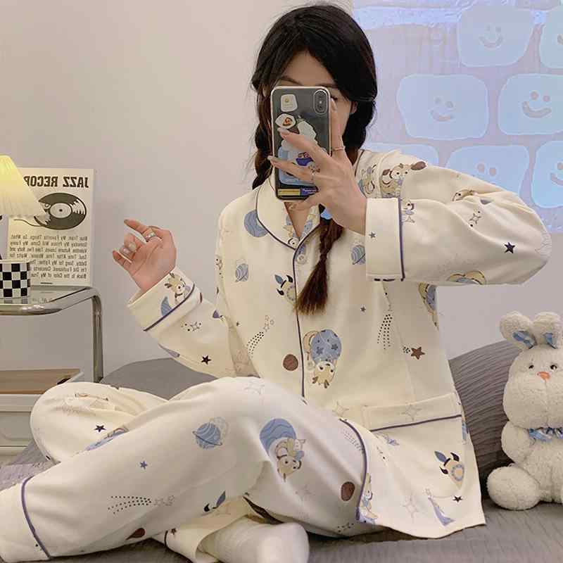 マタニティウェア レディース 授乳服 産後 パジャマ 上下セット 長袖 薄手 精梳綿 春夏 授乳口付き ウ..