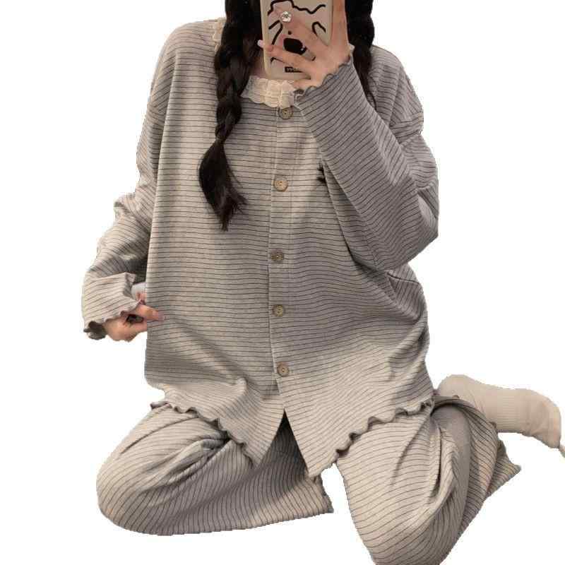 マタニティウェア レディース 授乳服 春秋 接触冷感 コットン カーディガン ロングパンツ 上下セット ..