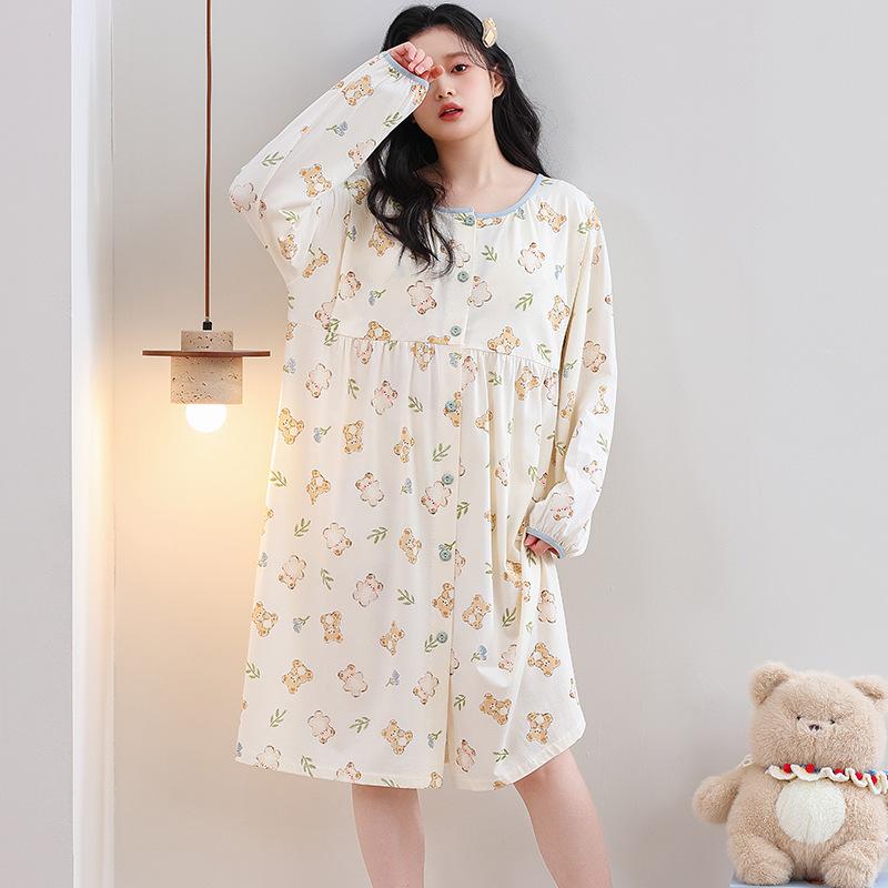 マタニティウェア レディース ワンピース 春夏 薄手 長袖 授乳服 産前 産後 コットン かわいい 韓国風