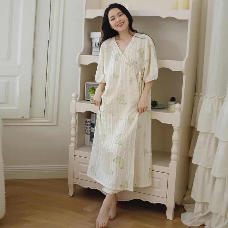 ワンピース レディース マタニティ 授乳服 春夏 楊柳 クレープ 和風 部屋着 3分袖 ポリエステル かわい..