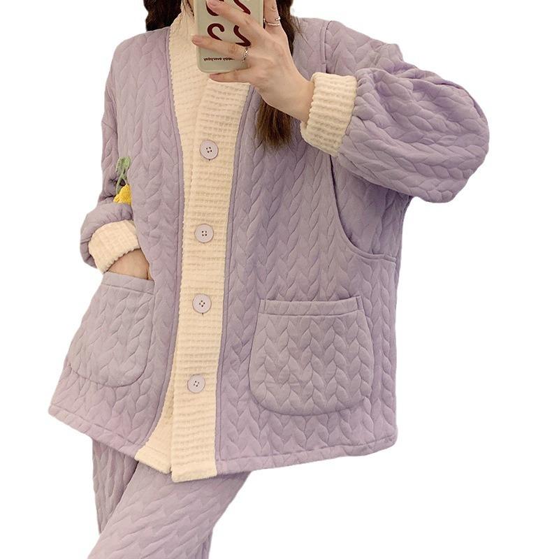 マタニティウェア 秋冬 月子服 授乳服 産後 パジャマ 上下セット 婦人服 ルームウェア 長袖 長ズボン ..