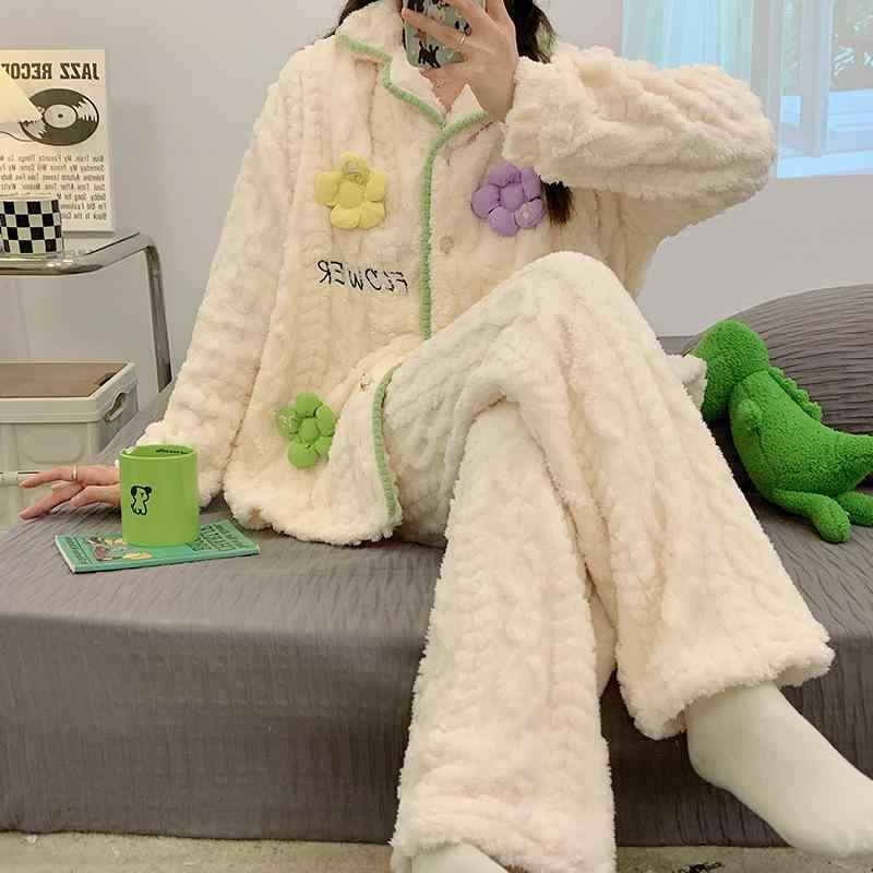 パジャマ レディース マタニティ 秋冬 産後 授乳服 長袖 長ズボン ポリエステル ゆったり あったか 厚..