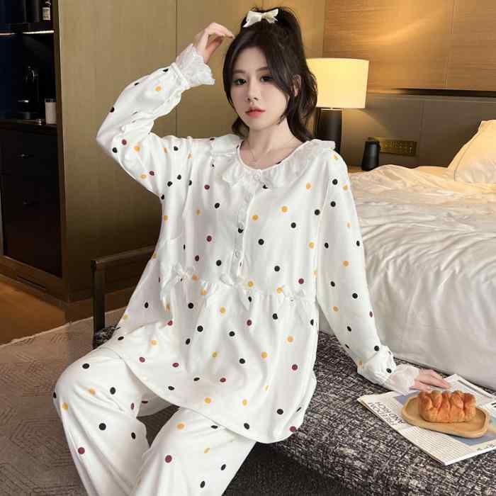 マタニティウェア 春秋季 長袖 授乳服 産後 パジャマ 上下セット 綿 混紡 冬 秋 L XL XXL 部屋着