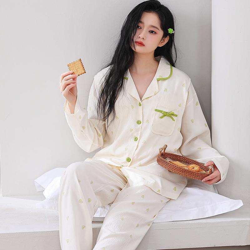 マタニティウェア レディース 授乳服 コットン 上下セット 春秋 長袖 調整可能 かわいい 部屋着 産前 産後 グリーン ピンク系