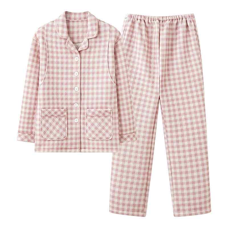 マタニティウェア レディース 授乳服 秋冬 産後 パジャマ 綿 格子柄 ルームウェア 長袖 長ズボン 前開..