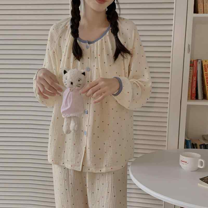 マタニティウェア 秋冬 長袖 純綿 ガーゼ 授乳服 2点セット 全綿 授乳ケープ 部屋着