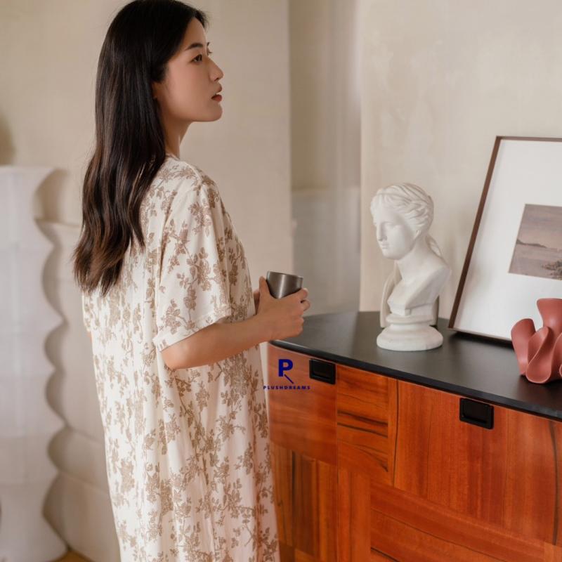 ワンピース レディース 膝丈 半袖 ラウンドネック A類 全綿100% ニット 薄手 接触冷感 ゆったり 涼しい..